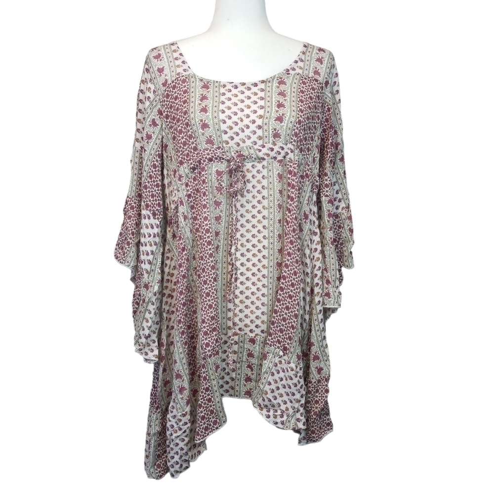 RAGA Boho Mixed Floral Print Babydoll Dress Bell Sleeve Prairiecore NWT Size Sm. - Picture 2 of 13